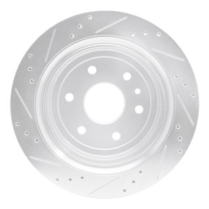 Cadillac XTS Brake Rotor (1) - Rear Right - R1 Concepts - Drilled & Slotted - Silver - `13-`19